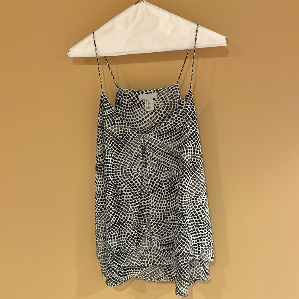 Cute strappy gray, black and white geometrical design blouse